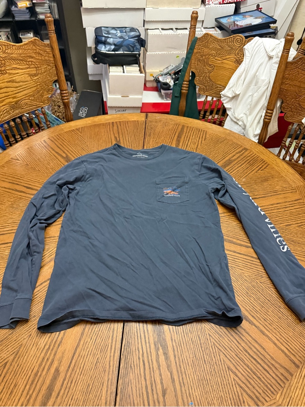 Vineyard Vines Long-Sleeve Pocket Tee in Navy